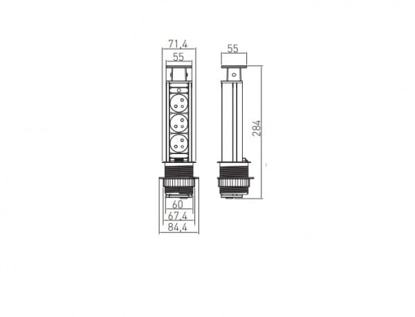 Dimeniuni Priza incastrabila TURN 3xSchuko