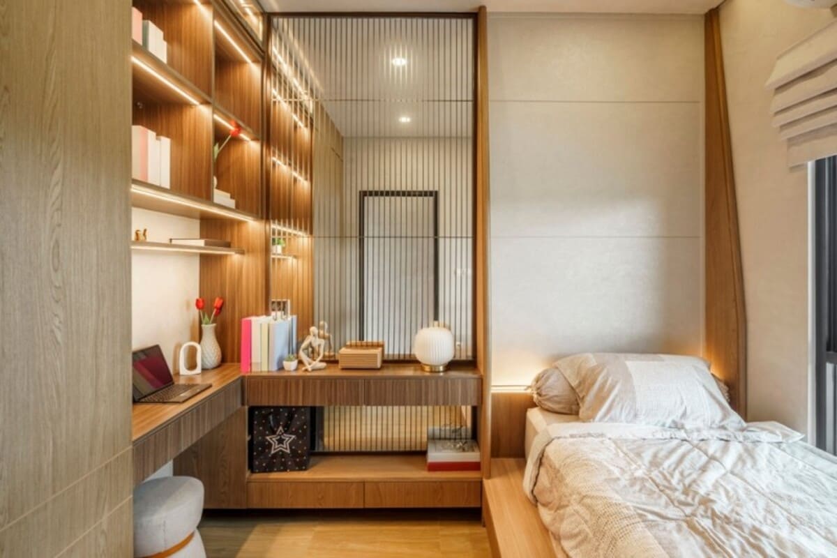 profil de banda LED integrat in biblioteca moderna