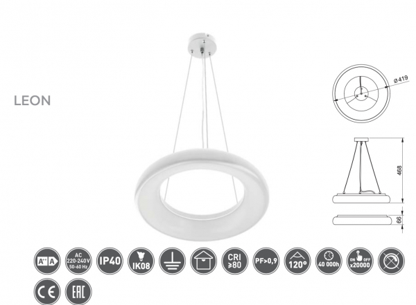 Lustra led LEON 35W, alba, lumina neutra 4000K [3]