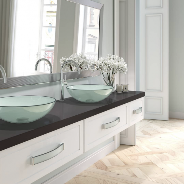 Maner mobila Roses 256 mm, crom si sticla alba [3]