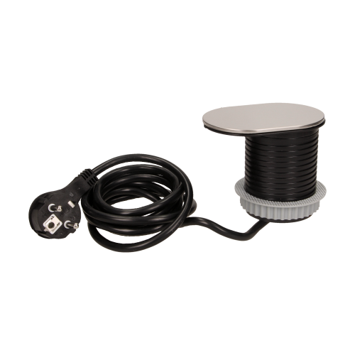 Priza SLIDE incorporabila in blat 1xSCHUKO, 1xUSB 5V 2.4 A, cablu inclus, inox, 60 mm [3]