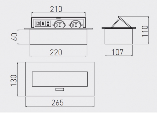 Priza incorporabila in blat 2xSchuko, USB, Audio, LAN [3]