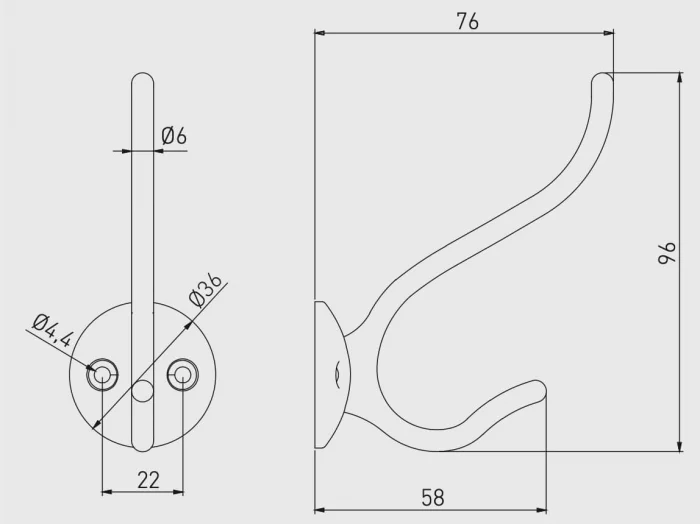 Agatatoare cuier GRANADA 96x36 mm, 2 agatatori, aluminiu [2]