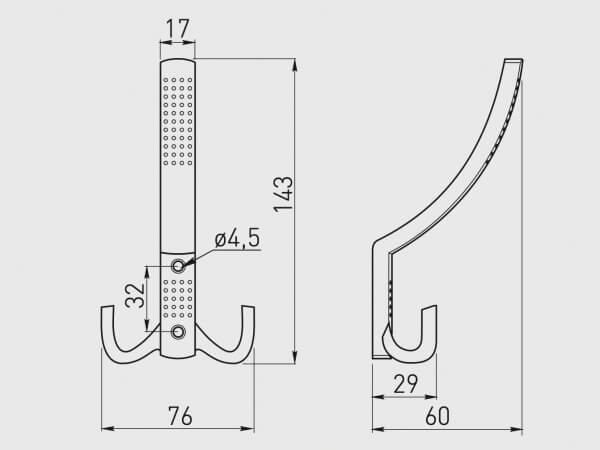 Agatatoare cuier K23-A0 76x143 mm, 3 agatatori, argintiu antichizat [2]