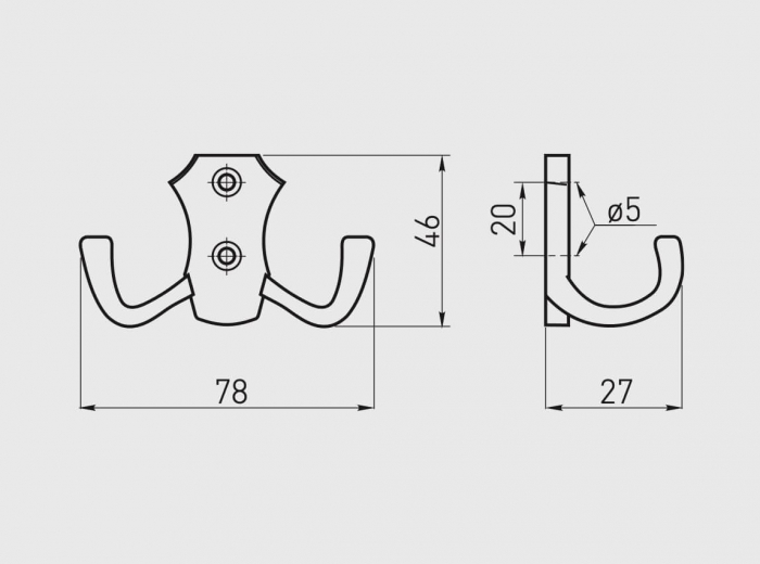 Agatatoare cuier K24 B0 78x46 mm, 2 agatatori, argintiu antichizat [2]