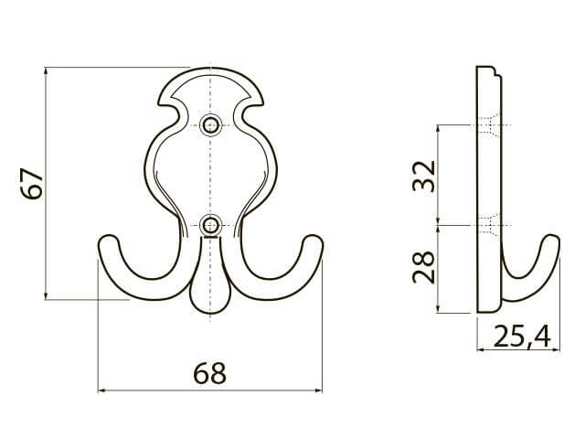 Agatatoare cuier ORVIETO B0 68x67 mm, 2 agatatori, alama antichizata [2]