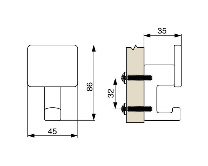 Agatatoare cuier XV25 86x45 mm, 2 agatatori, alb [2]