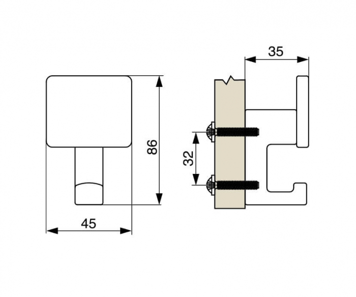Agatatoare cuier XV25 86x45 mm, 2 agatatori, negru mat [2]