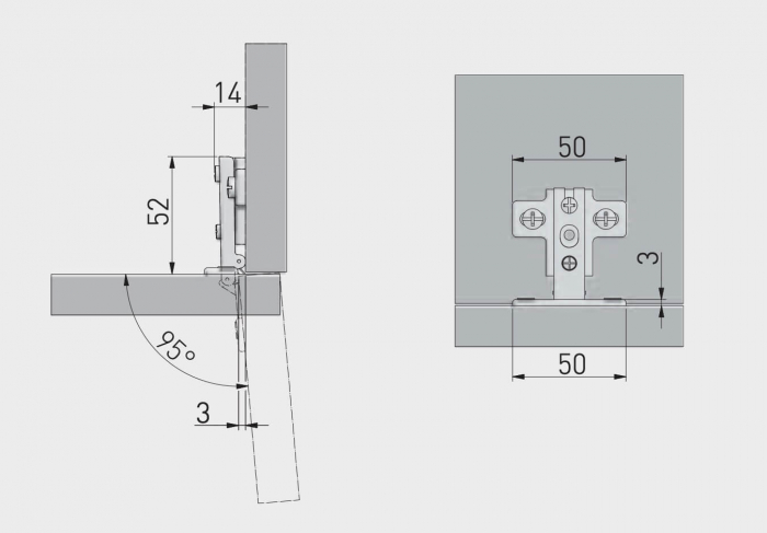 Balama aplicata MINI Ø26 mm, fara amortizare, reglaj 3D [2]