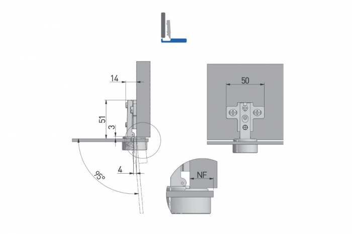 Balama aplicata usa sticla, deschidere 95°, capac gri aluminiu [2]
