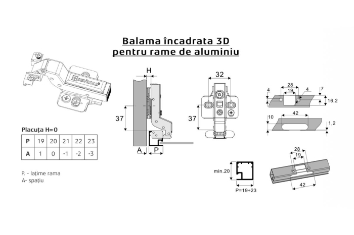 Balama incadrata soft-close pentru profil (rama) aluminiu, neagra - set 2 buc [2]