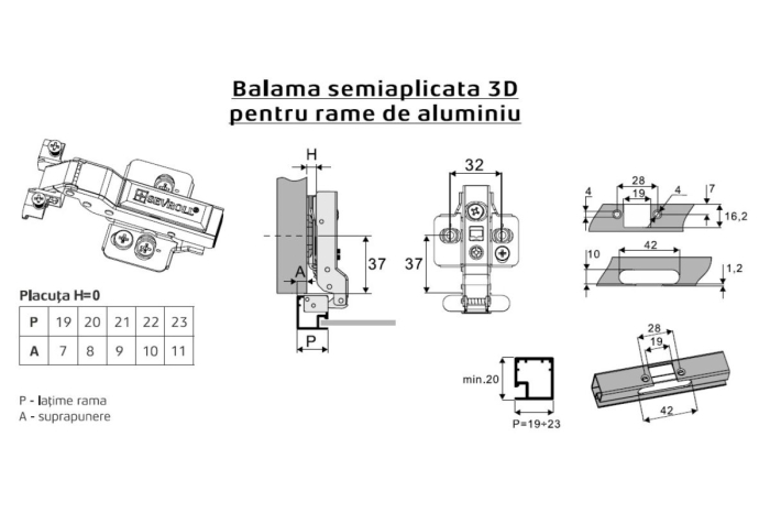 Balama semiaplicata soft-close pentru profil (rama) aluminiu, neagra - set 2 buc [2]