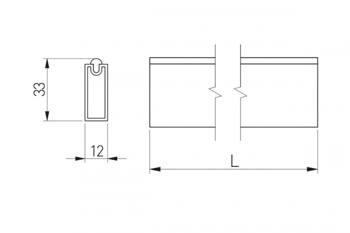 Bara haine dreptunghiulara 33x12 mm, 3 m, suport inclus, negru mat [4]