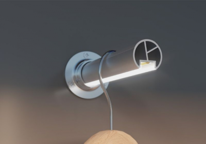 Bara haine rotunda LUMINO, canal banda LED, Ø25 mm, 3 m, crom [2]