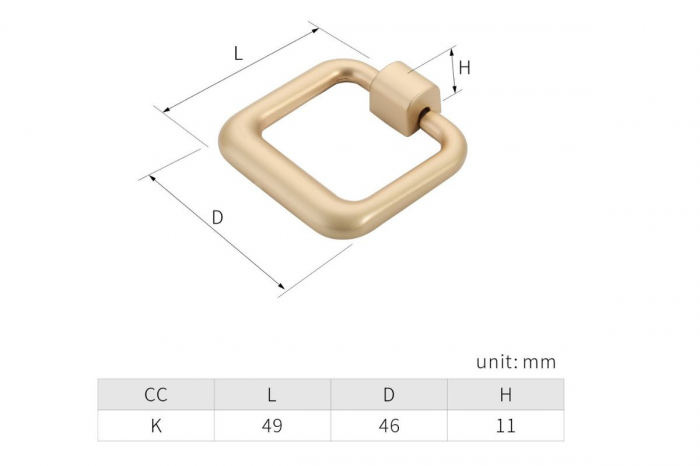 Buton mobila BONDY 49x46 mm, brushed gold [3]