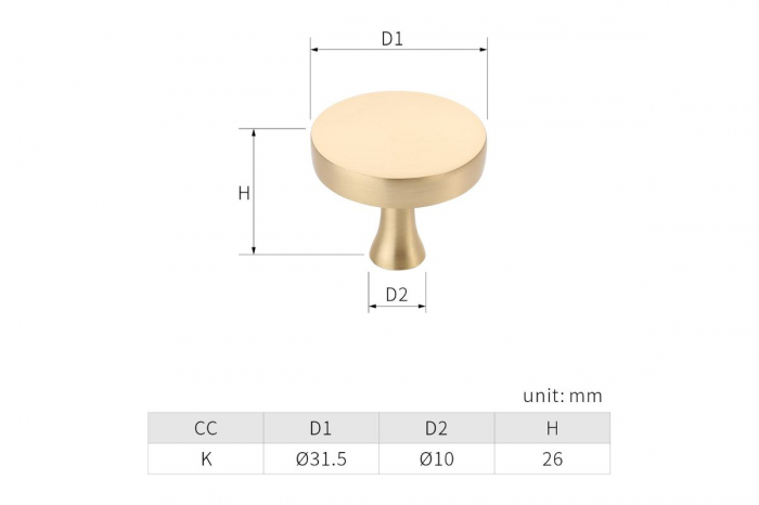 Buton mobila DUNE 32x26 mm, brushed gold [3]
