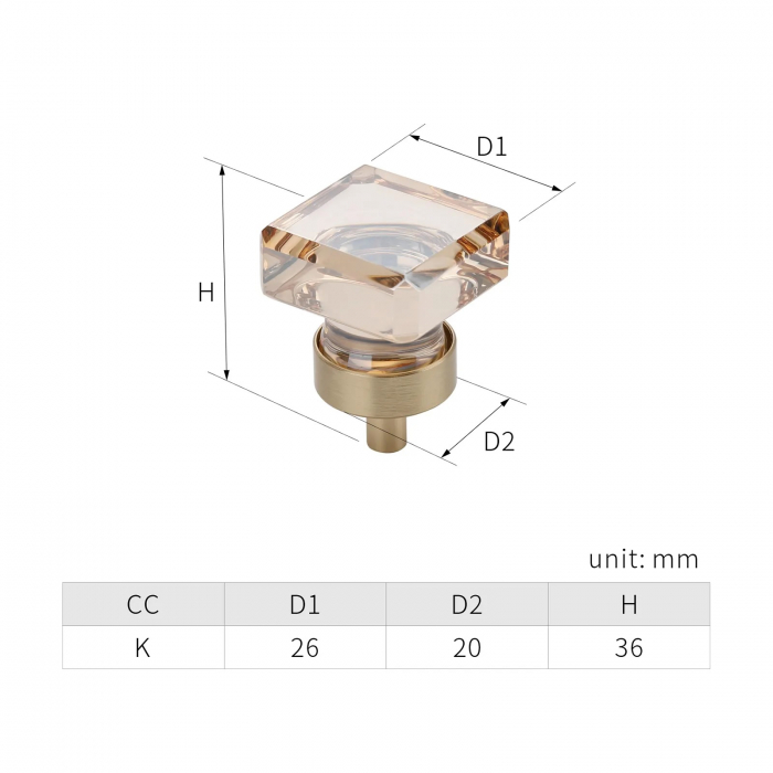 Buton mobila NISA 26x36 mm, cristal + alama [3]