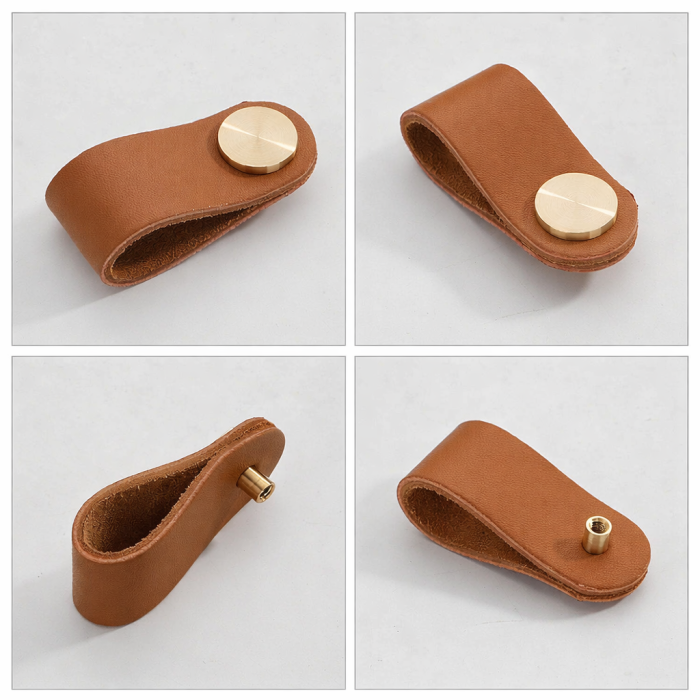 Buton mobila VELA, 60x25 mm, piele + alama [2]
