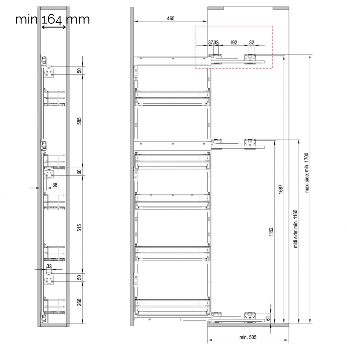 Coloana culisanta 200 mm MAXI PURO, 5 rafturi, 20 kg, soft-close, dreapta, lemn + negru [3]