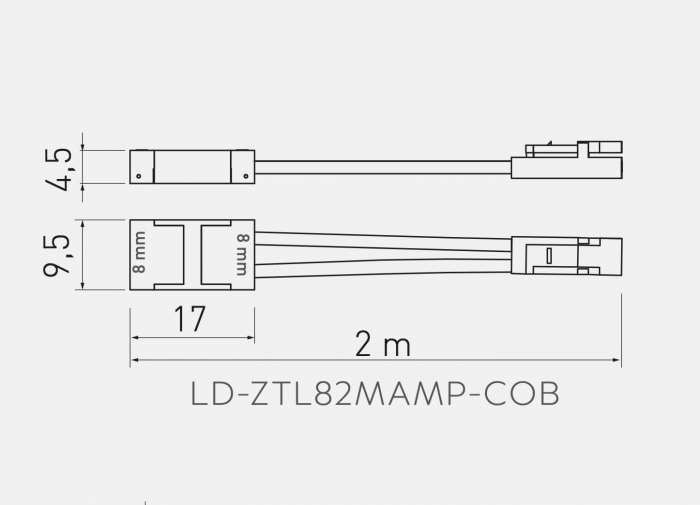 Conector banda led COB 8 mm, Mini Amp, cablu 2 ml [2]