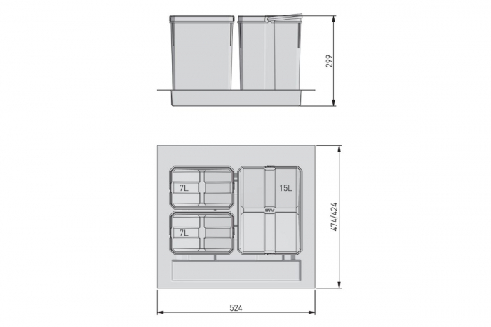 Cos gunoi AxisSpace 600, 1x15 L, 2x7 L, antracit [2]