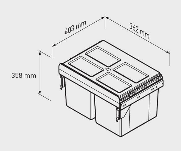 Cos gunoi incorporabil Practi Eco 400 2x16 litri, montaj pe usa, antracitCos gunoi Practi Eco 400 2x16 litri, montaj pe usa, soft-close, incorporabil, antracit [2]