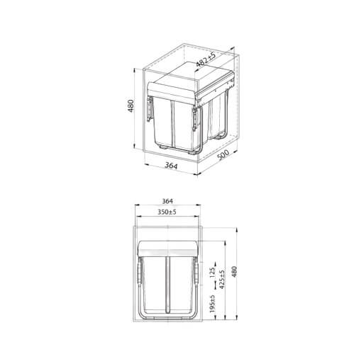Cos gunoi Practi Eco 400 2x20 L, soft-close, incorporabil, antracit [2]