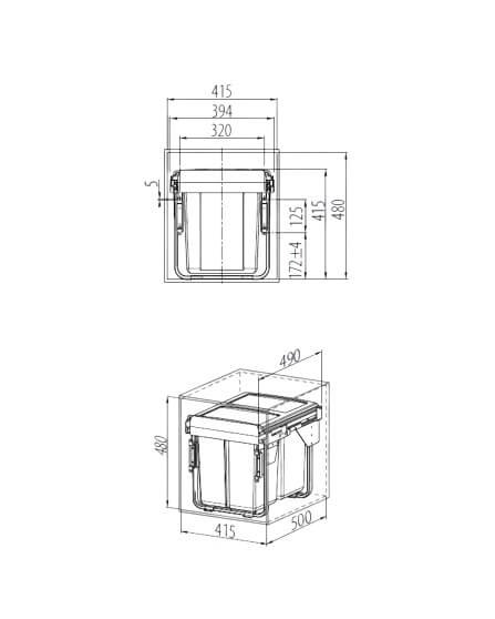 Cos gunoi Practi Eco 450 2x20 litri, montaj pe usa, soft-close, incorporabil, antracit [2]