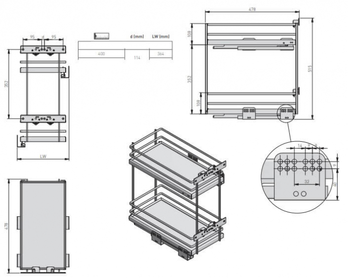 Cos Jolly MOVIXPRO antracit, corp mobilier 400 mm, glisiera laterala cu extractie totala si amortizare [4]