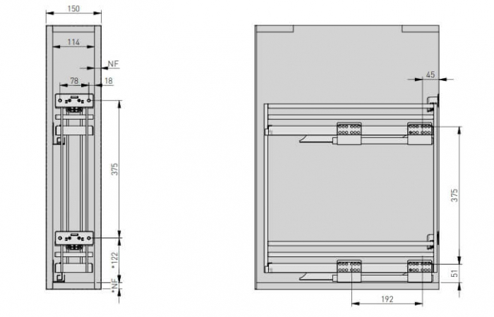 Cos Jolly MOVIXPRO antracit, corp mobilier de 150 mm, glisiera laterala cu extractie totala si amortizare, stanga [5]