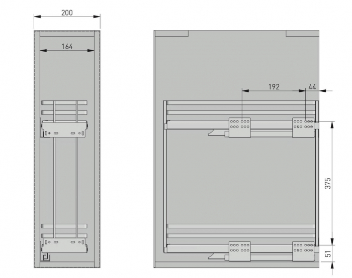 Cos Jolly MOVIXPRO antracit pentru corp mobilier de 200 mm, glisiera laterala cu amortizare [4]