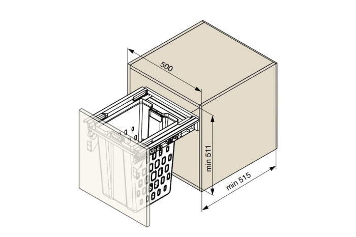 Cos rufe incorporabil GN76 500 mm, 1x50 litri, soft-close [3]