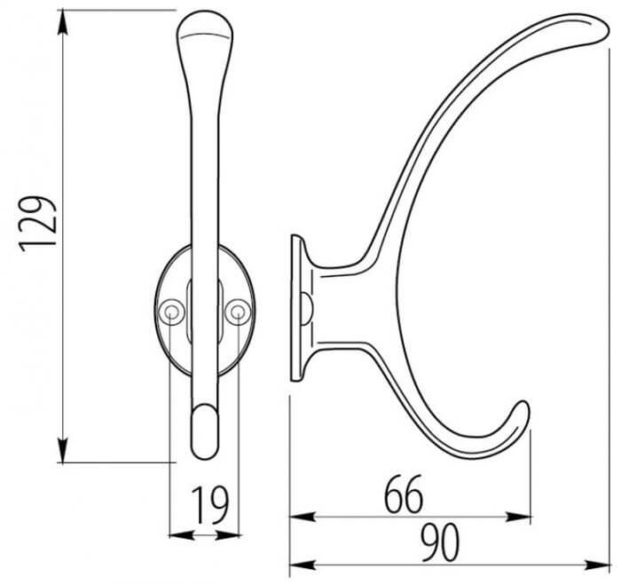Agatatoare cuier D892 129x21 mm, 2 agatatori, aluminiu [3]