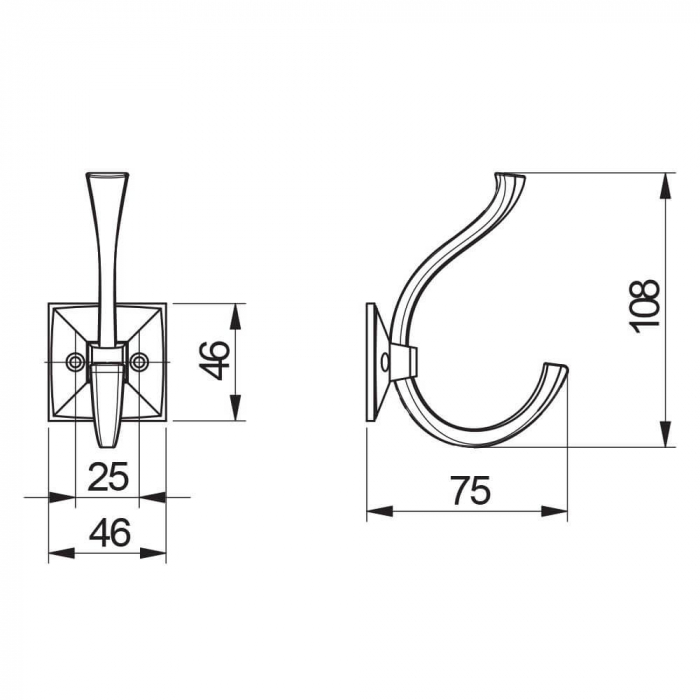 Agatatoare cuier MADRYT 108x46 mm, 2 agatatori, argintiu antichizat [3]