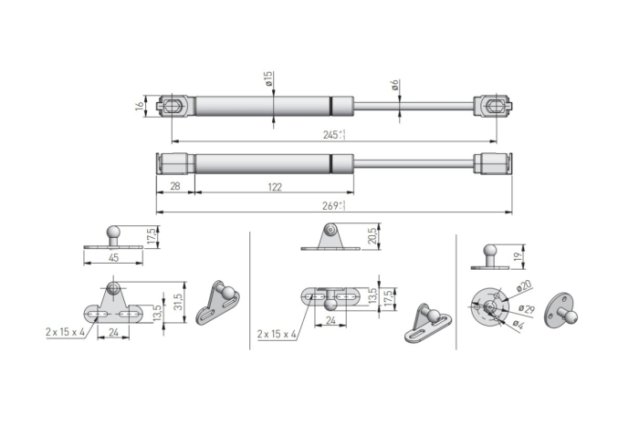 Piston ridicare STANDARD, L=269 mm, negru [2]