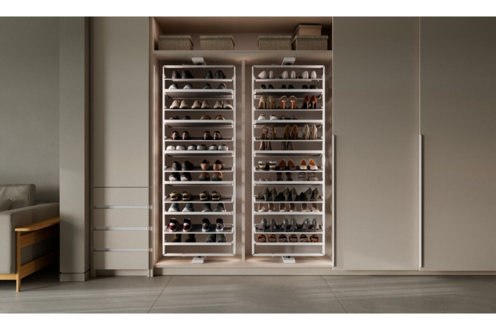 Suport pantofi rotativ ELITE, 12 rafturi, H1890-2040 mm, soft-close, alb [4]