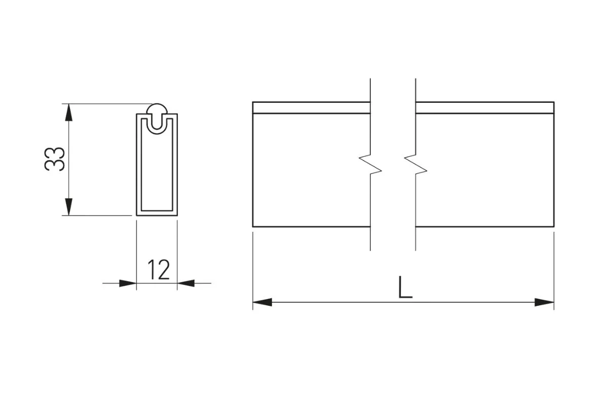 Bara haine dreptunghiulara B, 33x12 mm, 3 m, suport inclus, negru mat [2]