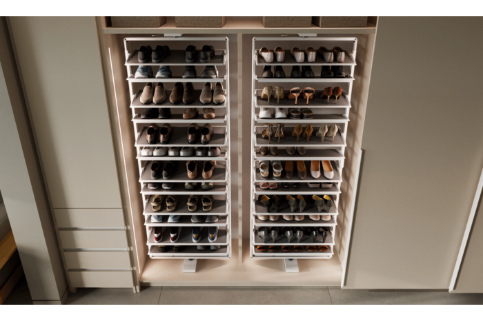 Suport pantofi rotativ ELITE, 10 rafturi, H1610-1760 mm, soft-close, alb [14]