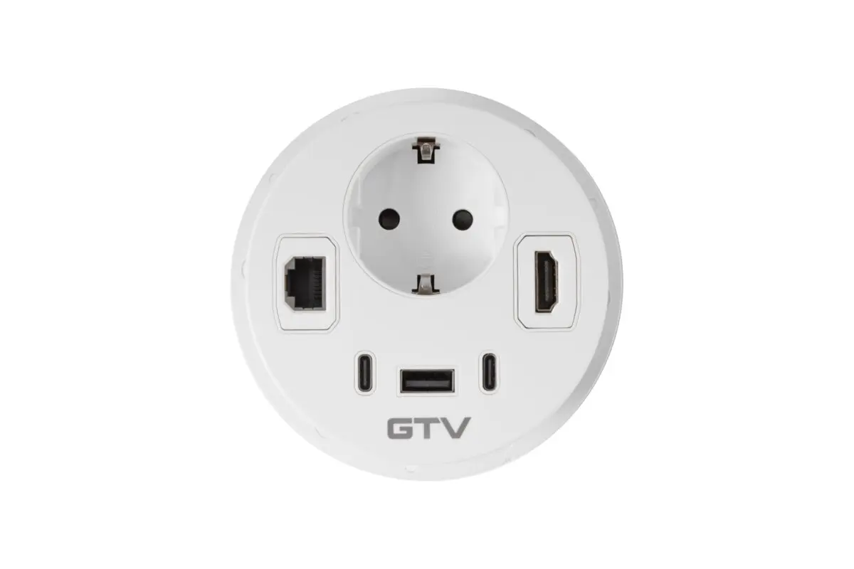 Priza incorporabila RONDO 1 x Shucko, 1 x USB A, 2 x USB C, HDMI, RJ45, cablu 1.5 m, alb mat [2]