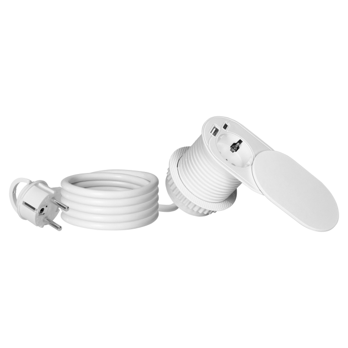 Priza SLIDE Schuko, USB A + C, cablu 1.9 m, 60 mm, alb mat [4]