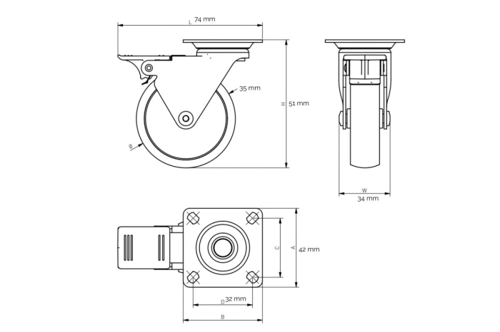 Rotila cu frana CALIBRO Ø35 mm, neagra [5]
