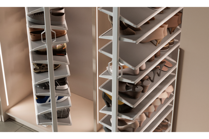 Suport pantofi rotativ ELITE, 12 rafturi, H1890-2040 mm, soft-close, alb [7]