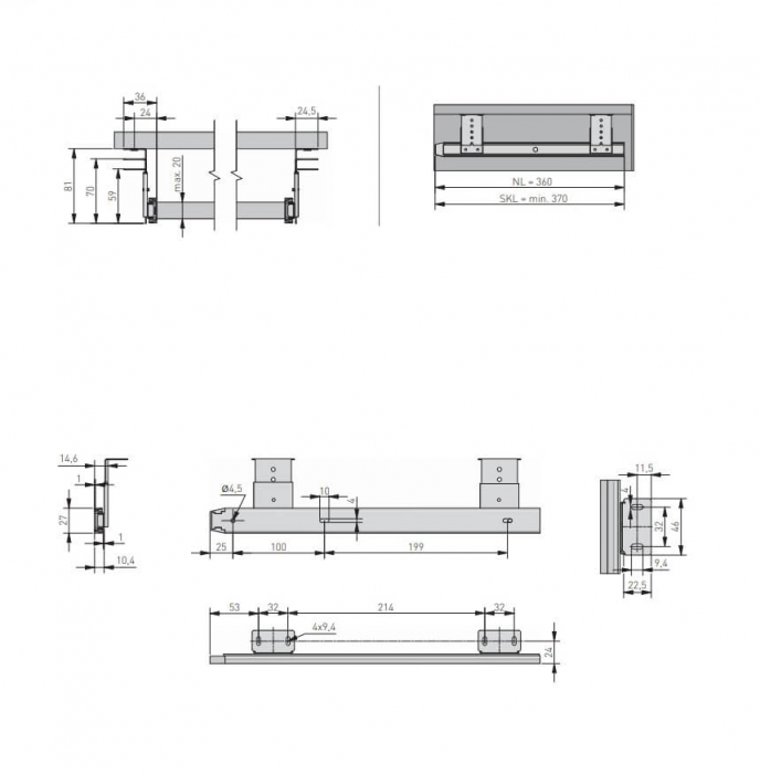 Glisiera bile tastatura 360 mm, H27 mm, extragere partiala [3]
