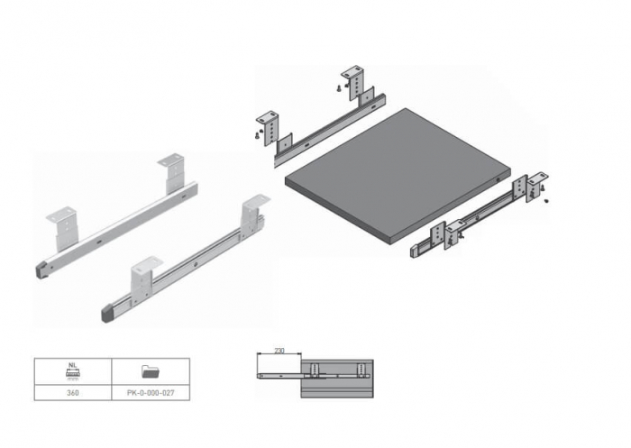 Glisiera bile tastatura 360 mm, H27 mm, extragere partiala [2]