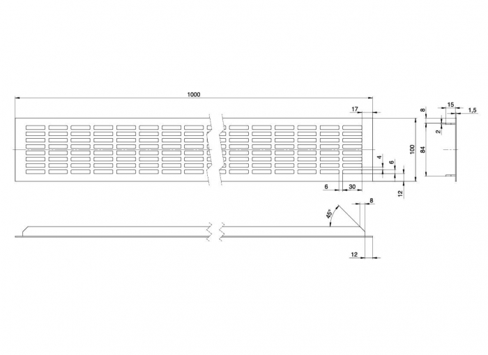 Grila ventilatie aluminiu 100x1000 mm, gri [2]