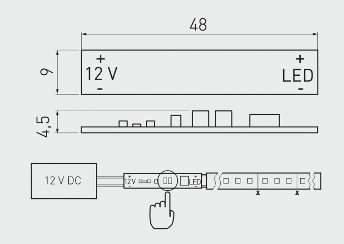 Intrerupator cu senzor pentru banda led cu montaj in profil, cablu 2 ml inclus [3]
