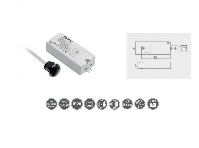 Intrerupator cu senzor de miscare pentru banda led, negru mat [2]