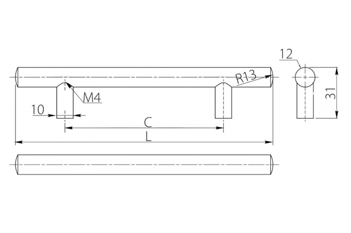Maner mobila RS 128 mm, bara plina, inox [3]