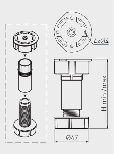 Picior mobila ajustabil DPA H100 mm, plastic, negru [2]