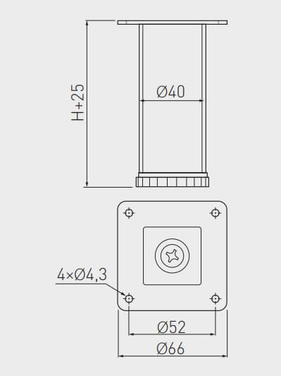 Picior mobila ajustabil SQ-40 H100 mm, metalic, cromat [2]
